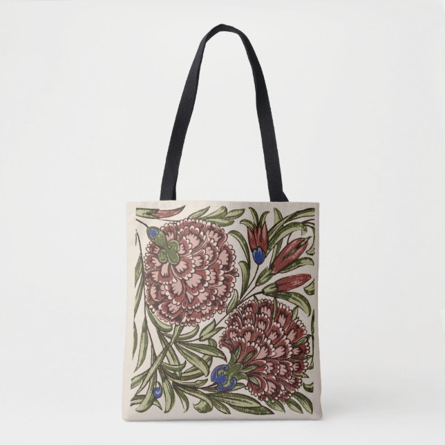 Tote Bag Carreau de fleur d'œillet Art antique rustique De  (Devant)