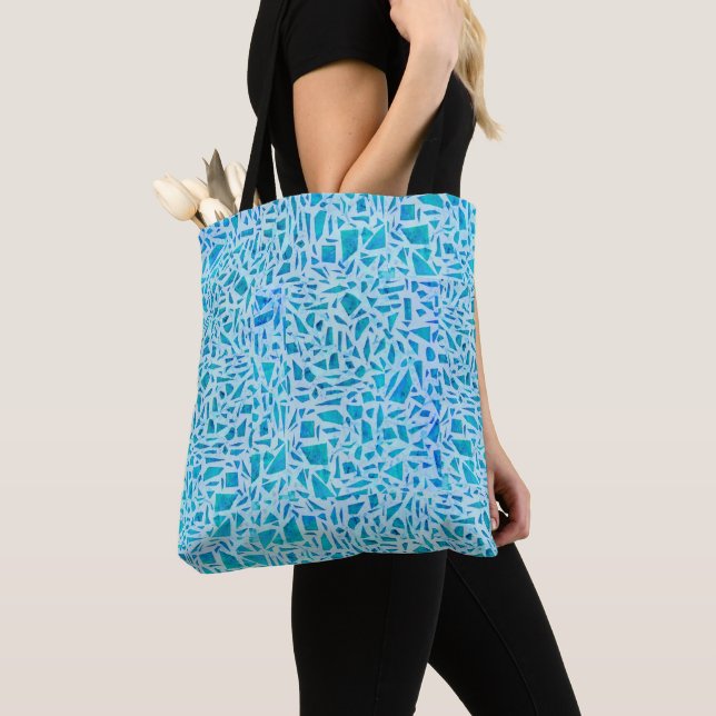 Tote Bag Carreau de verre mosaïque turquoise bleu moderne c (De près)