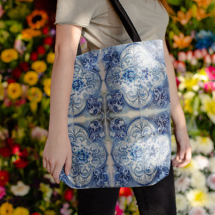 Tote Bag Carreaux anciens en bleu Delft