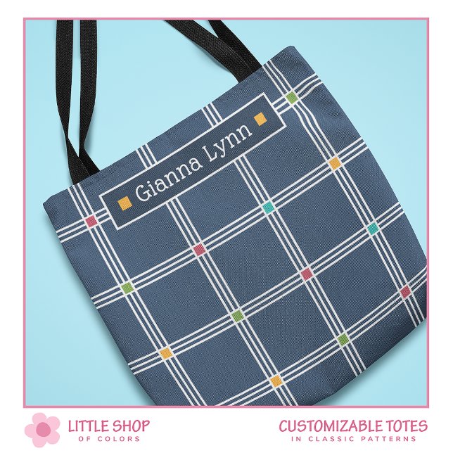 Tote Bag Carreaux Bleu Marine Classiques Monogramme (Créateur téléchargé)