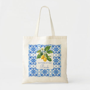 Tote Bag Carreaux bleu méditerranéen citrons mère mariée