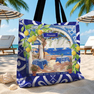 Tote Bag Carreaux bleus de majolique méditerranéenne sicili
