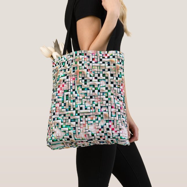 Tote Bag Carreaux de crème dans un style brut texturé, carr (De près)