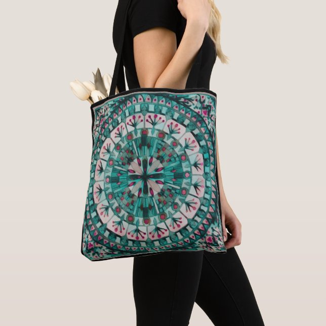 Tote Bag Carreaux de mosaïque Boho Océan Turquoise - (De près)