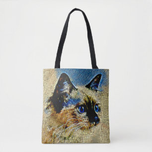 Tote Bag Carreaux de mosaïque de chat siamois aux yeux bleu