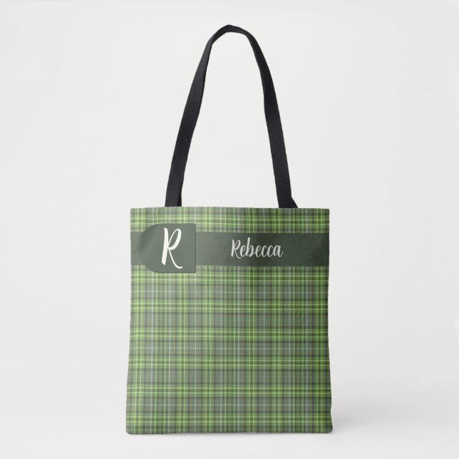 Tote Bag Carreaux de sauge et d'olive (Devant)
