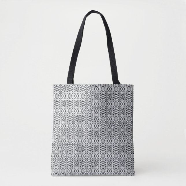 Tote Bag Carreaux de style espagnol noir et blanc (Devant)