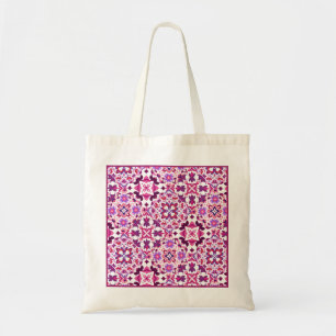 Tote Bag Carreaux espagnols roses et violets avec initiales