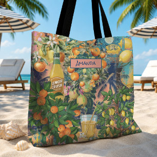 Tote Bag Carreaux Floraux Citron Siciliens Orange Chic