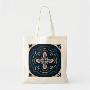 Tote Bag carreaux géométriques floraux de couleur terreuse