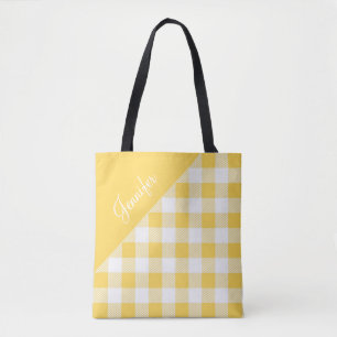 Tote Bag Carreaux Jaunes Modernes Personnalisés