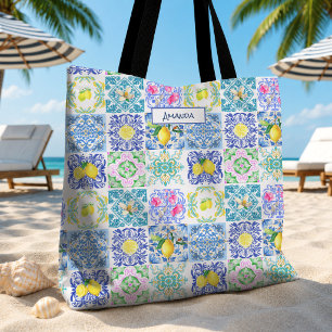 Tote Bag Carreaux méditerranéens siciliens chic azulejo Ama
