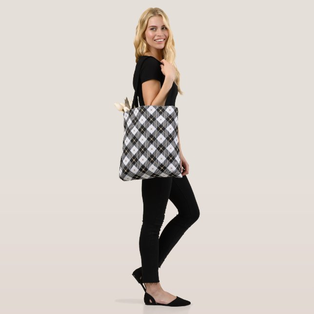 Tote Bag Carreaux Noir Blanc et Or (Sur le modèle)