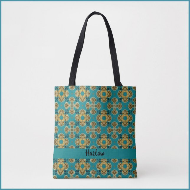 Tote Bag Carreaux turquoise et or marocain inspiré (Créateur téléchargé)