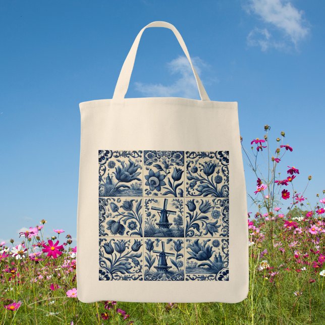 Tote Bag Carrelage blanc et bleu élégant (Pretty blue and white tiled tote bag)