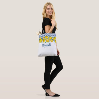 Tote Bag Carrelage bleu italien Citron Boho Bridesmaid Mari