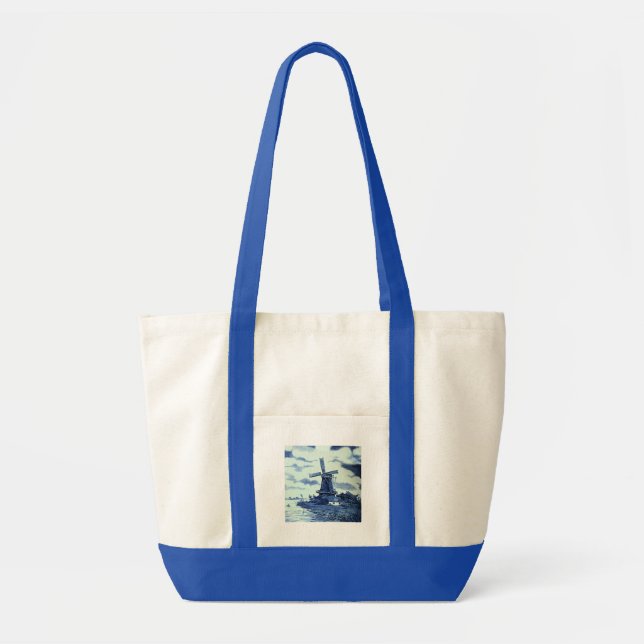 Tote Bag Carrelage bleu vintage Delft - Windmill (Devant)