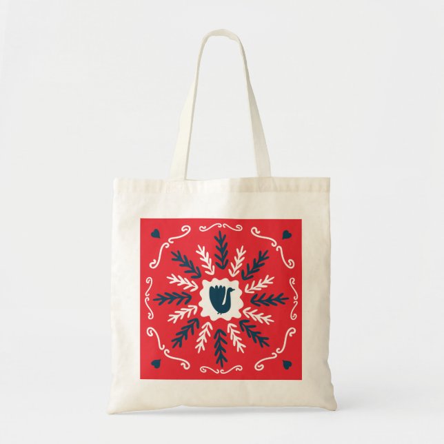 Tote Bag Carrelage de Noël Folk Doodle Art (Devant)