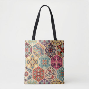 Tote Bag Carrelage en mosaïque colorée avec Islam, Arabi