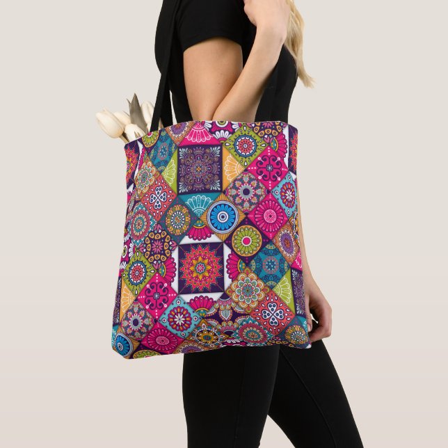 Tote Bag Carrelage ethnique coloré motif (De près)