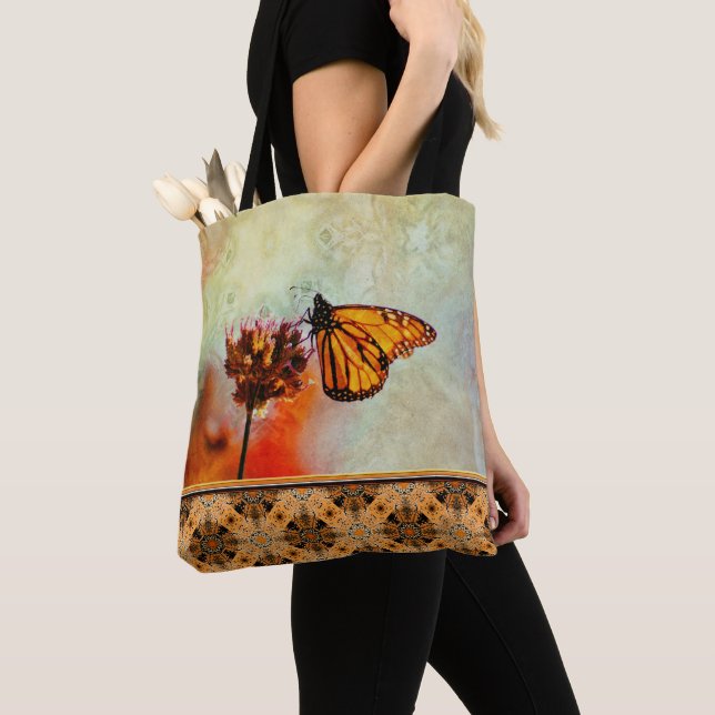 Tote Bag Carrelage Mandala de papillon Monarque brillant (De près)