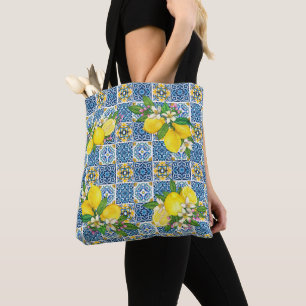 Tote Bag Carrelage méditerranéen clair Sicilien Citrus Lemo