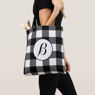 Tote Bag Carrés à carreaux noirs et blancs Buffalo Plaid