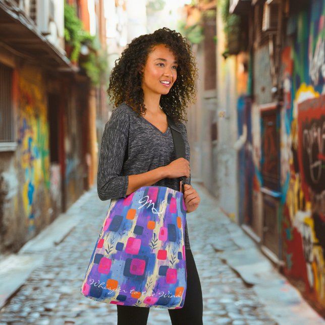 Tote Bag Carrés Abstraits en bleu et rose avec géométrie (Créateur téléchargé)