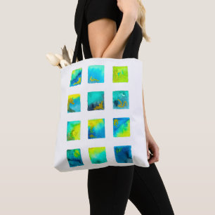 Tote Bag Carrés bleus aquarelle abstrait
