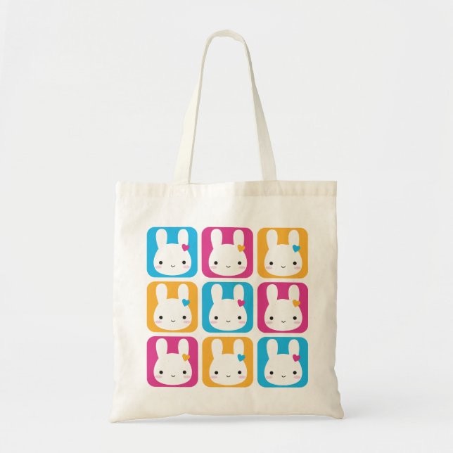 Tote Bag Carrés de Kawaii Bunny (Devant)