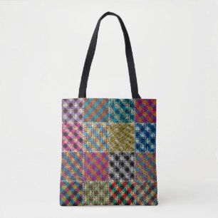 Tote Bag Carrés de toile arrondie Patchwork Vintage