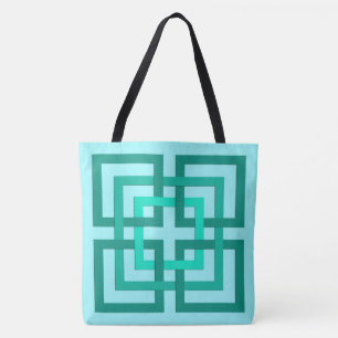 Tote Bag Carrés géométriques modernes, Aqua et Turquoise