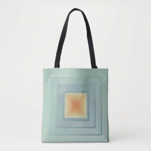 Tote Bag Carrés géométriques vintages (bleu clair et jaune)