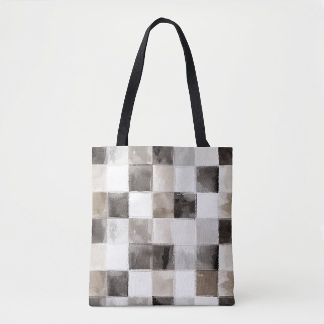 Tote Bag Carrés noirs blancs marron (Devant)