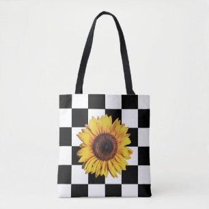 Tote Bag Carrés noirs et Sunflower Art Fourre-tout