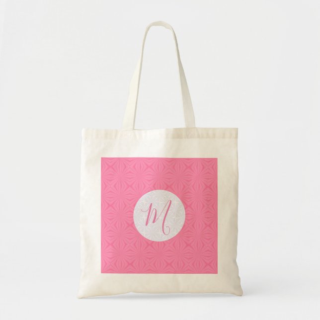 Tote Bag Carrés ondulés rose clair Initiale personnalisée (Devant)