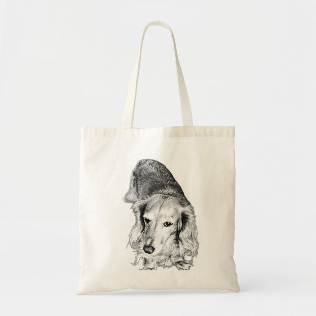 Tote Bag Carried in Stillness – Long-Haired Dachshund (Devant)