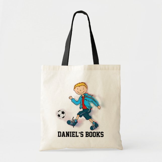 Tote Bag Cartable de bibliothèque du football de garçons (Devant)