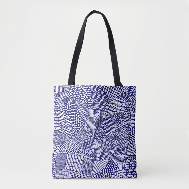 Tote Bag Carte Abstraite - Blanc sur Bleu Profond Marine (Devant)