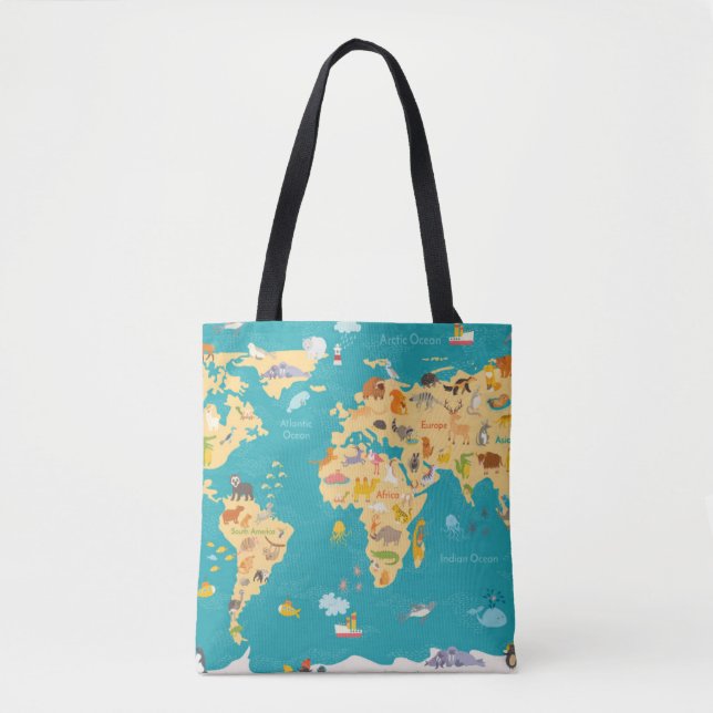Tote Bag Carte animale du monde pour des enfants (Devant)