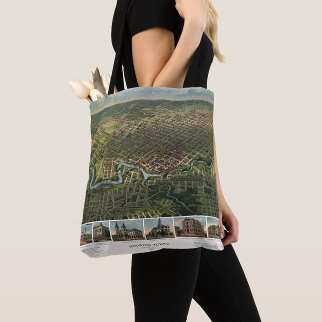 Tote Bag Carte antique de Houston, Texas avec la rivière Bu (De près)