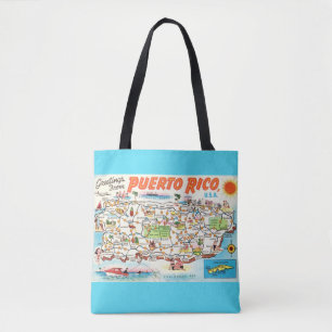 Tote Bag Carte Aqua Porto Rico Épaule Fourre-tout