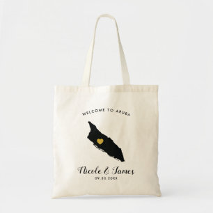 Tote Bag Carte Aruba Mariage de bienvenue Sac, Noir & Or