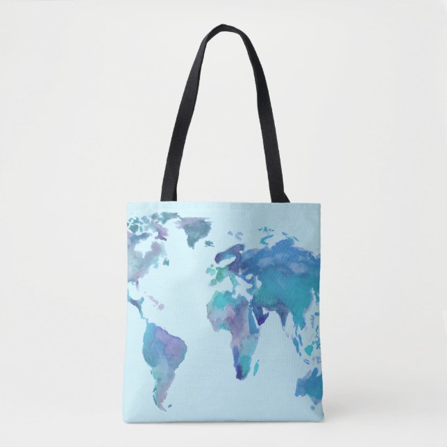 Tote Bag Carte bleue du monde d'aquarelle (Devant)