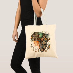 Tote Bag Carte d'Afrique Éléments Tribaux Décoratifs Motif