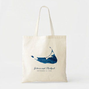 Tote Bag Carte d'aquarelle bleu Nantucket Mariage invité