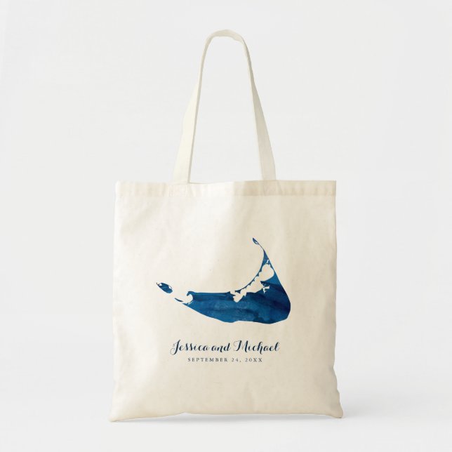 Tote Bag Carte d'aquarelle bleu Nantucket Mariage invité (Devant)