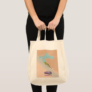 Tote Bag Carte de Croatie Affiche illustrée imprimée.