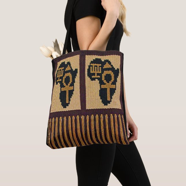 Tote Bag Carte de l'Afrique Adinkra Ankh Crochet artistique (De près)