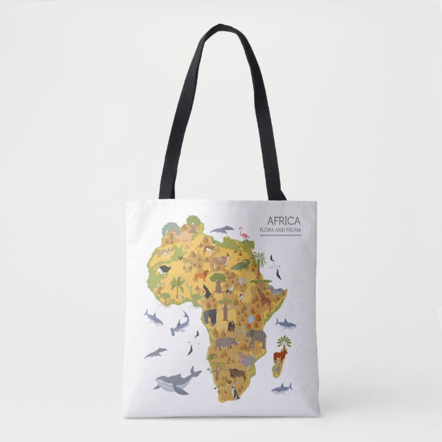 Tote Bag Carte de l'Afrique | Flora et faune (Devant)